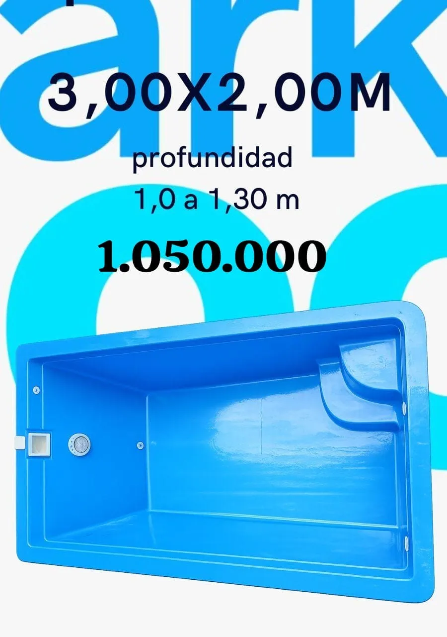 Piscina compacta de fibra de 3 por 2 metros con escala curva esquinera