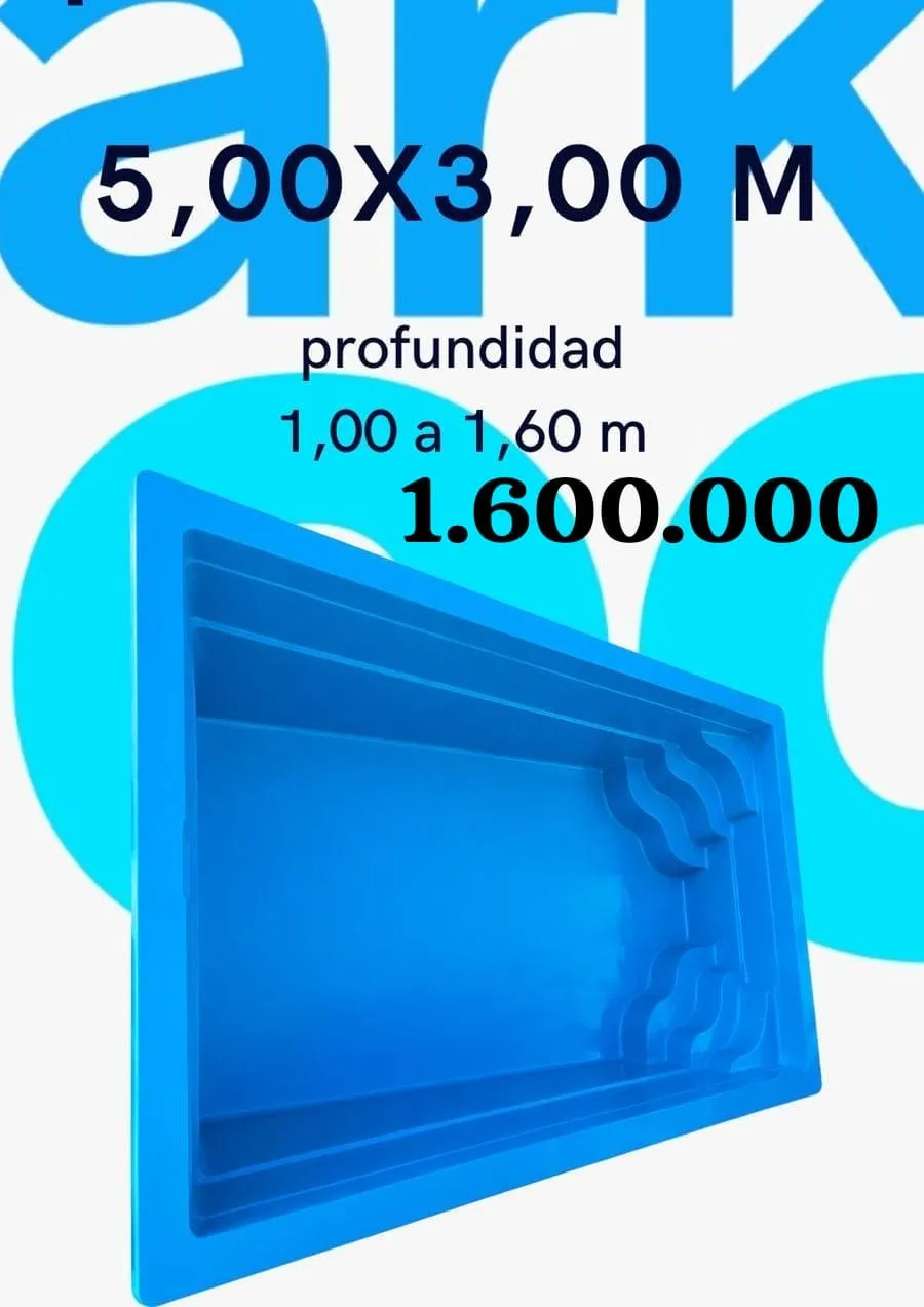 Piscina de fibra de 5 por 3 metros con escala curva de ancho completo