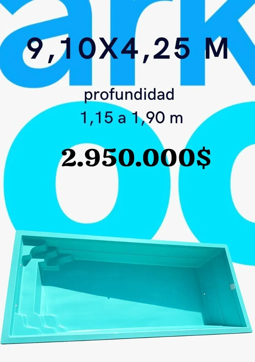 Piscina de sobredimensión de 9,10 por 4,25 metros con escala y banco corridos