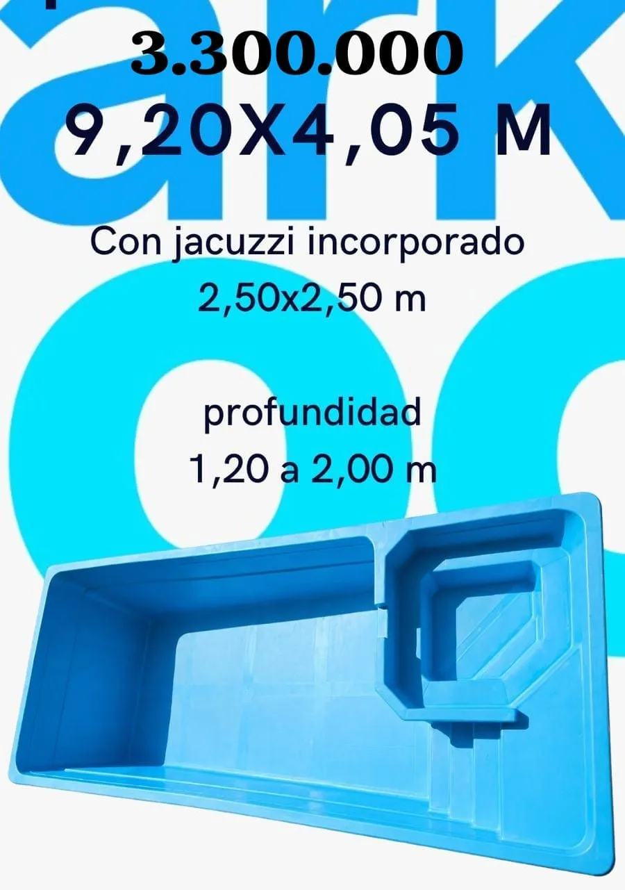 Piscina de sobredimensión de 9,20 por 4,05 metros con jacuzzi incorporado de 2,50 por 2,50 metros
