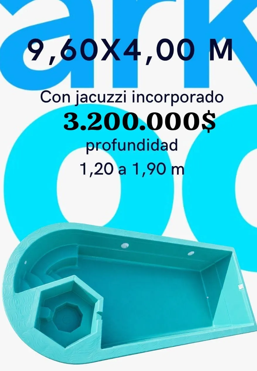 Piscina de sobredimensión de 9,60 por 4 metros con jacuzzi incorporado y extremo curvo
